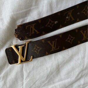 Louis Vuitton Monogram LV Initiales Belt – Brown Canvas / Gold Buckle Size 34